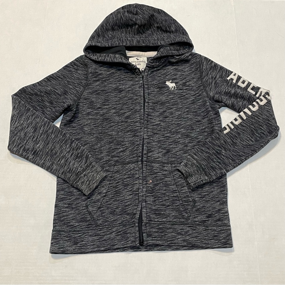 Abercrombie Kids Black Gray Embroidered Full-Zip Hoodie Sweater Boys Sz 15/16